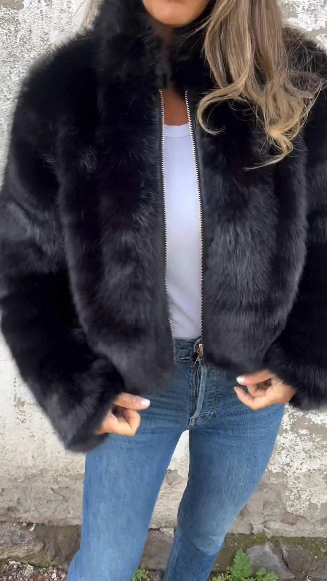 Brielle women's faux leather jacket with a high collar and a structured, short silhouette.