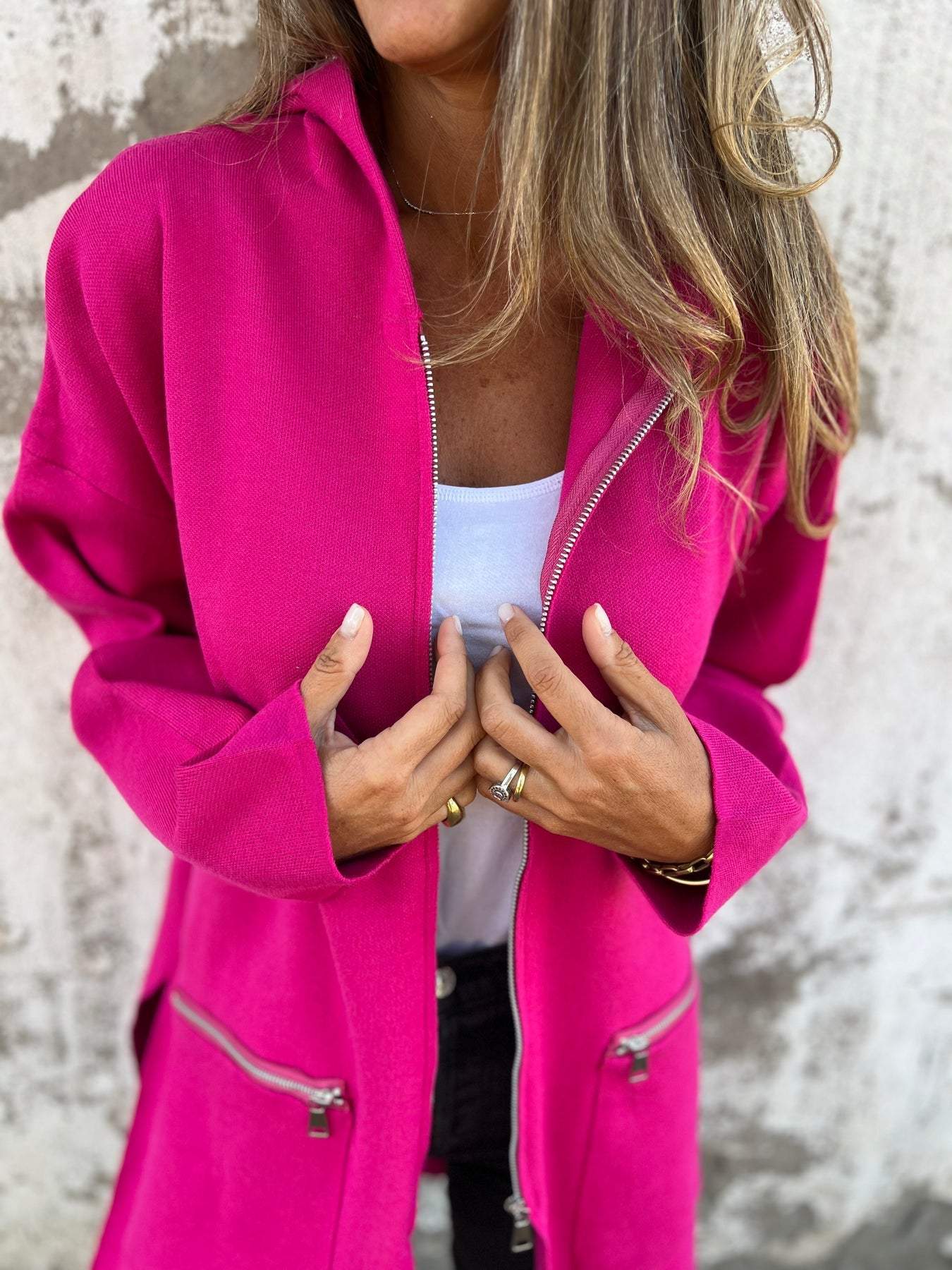 Sylvie relaxed zip-up cotton jacket with round neck and long sleeves in multiple colors
