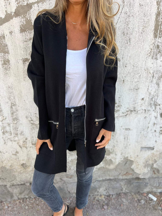 Sylvie relaxed zip-up cotton jacket with round neck and long sleeves in multiple colors