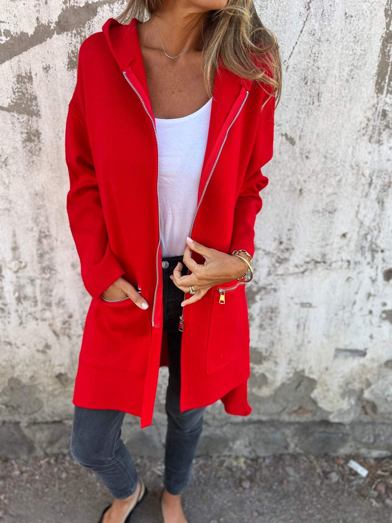 Sylvie relaxed zip-up cotton jacket with round neck and long sleeves in multiple colors