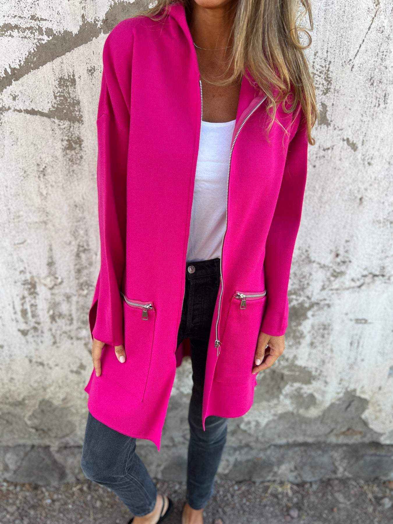 Sylvie relaxed zip-up cotton jacket with round neck and long sleeves in multiple colors