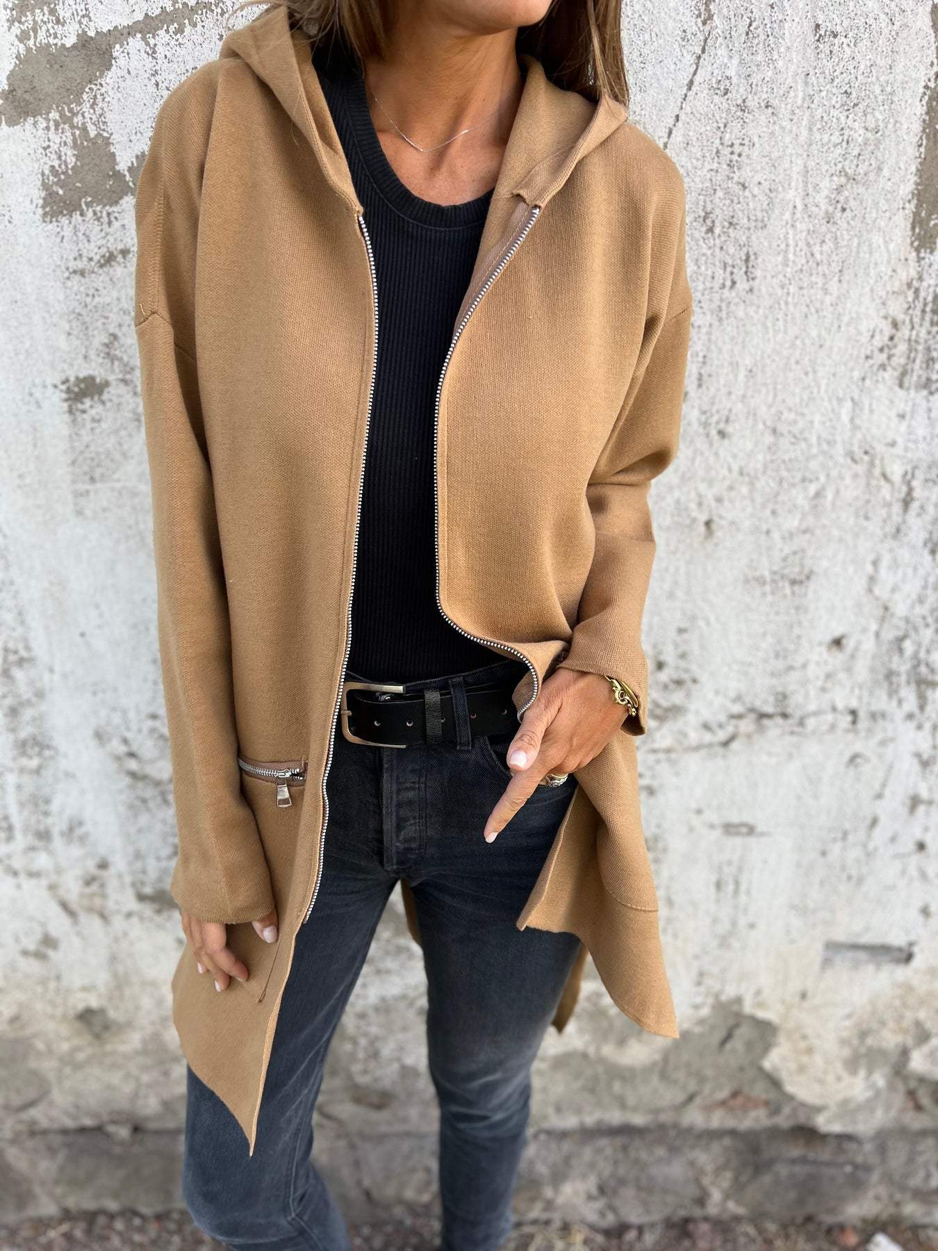 Sylvie relaxed zip-up cotton jacket with round neck and long sleeves in multiple colors
