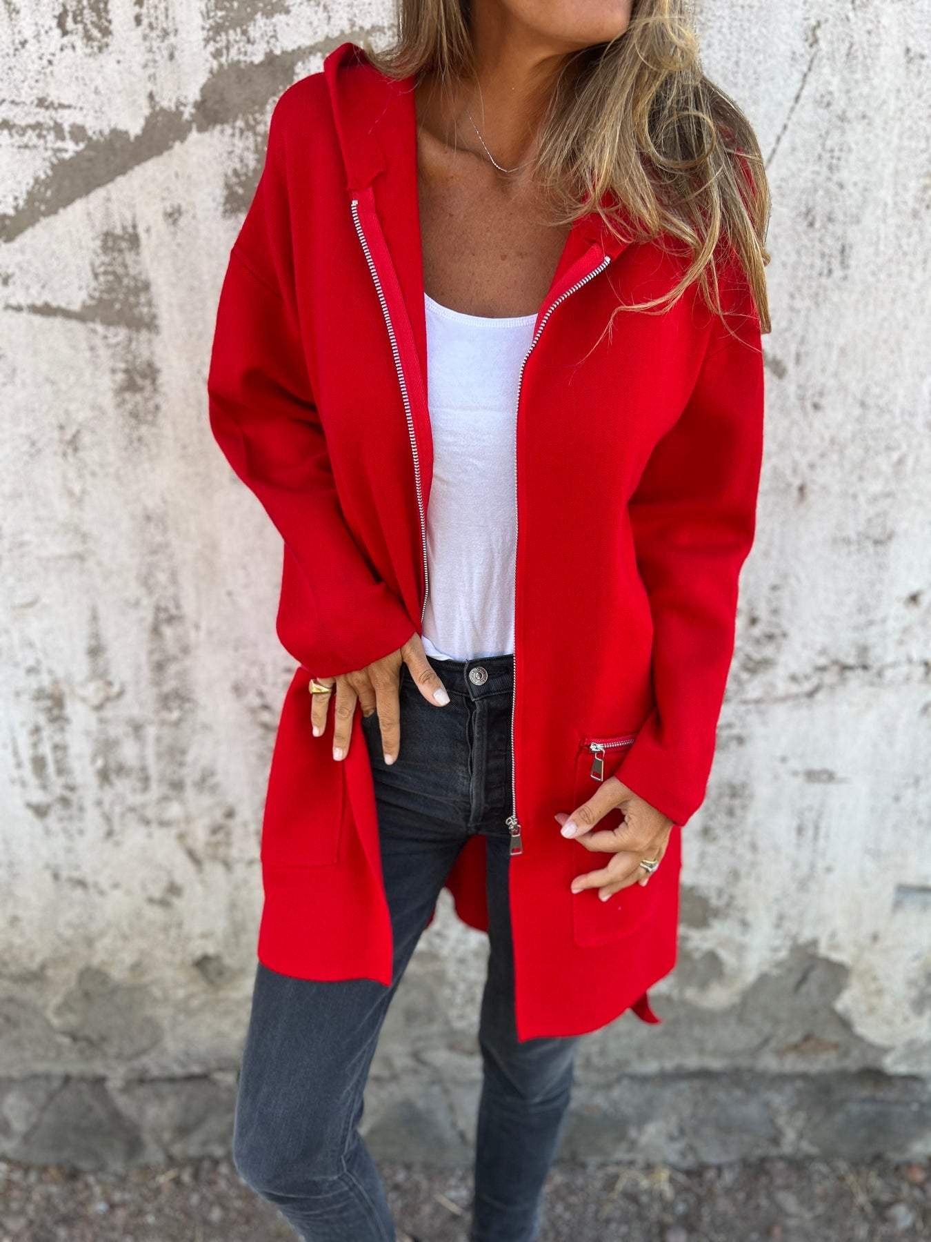 Sylvie relaxed zip-up cotton jacket with round neck and long sleeves in multiple colors