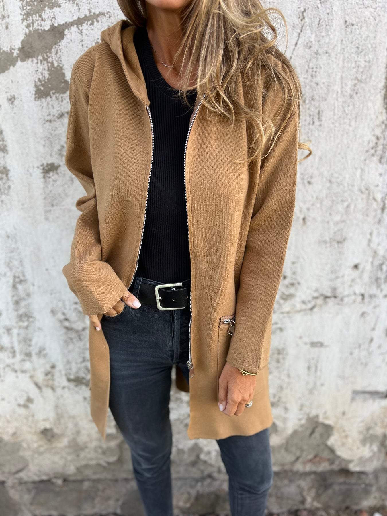 Sylvie relaxed zip-up cotton jacket with round neck and long sleeves in multiple colors