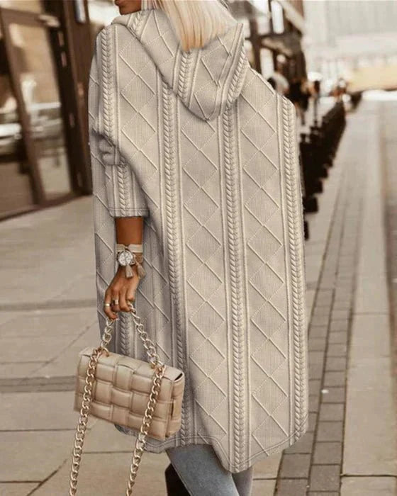 Women’s oversized textured knit cardigan with hood – long casual style