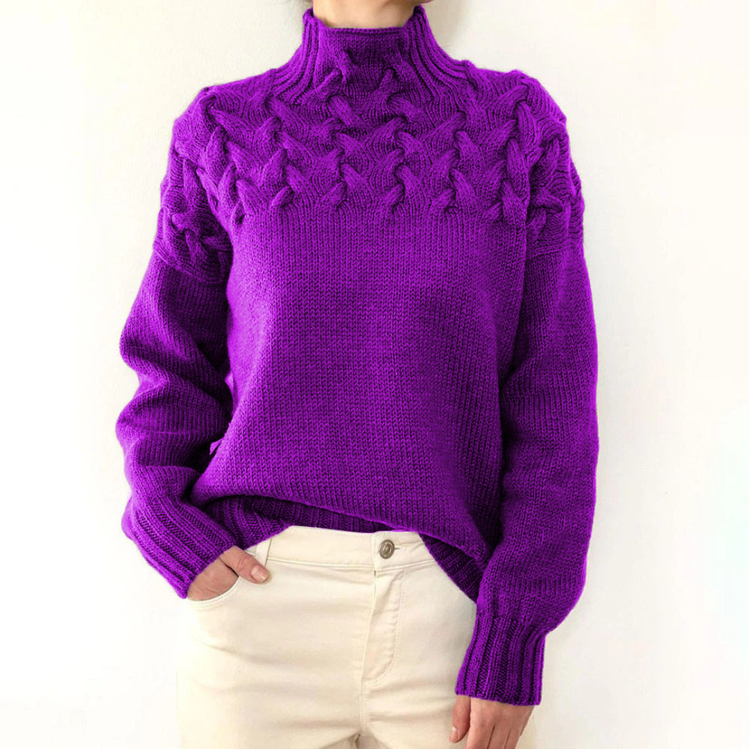 Nadia women’s high neck sweater with textured knit and crossover detail, elegant winter knitwear