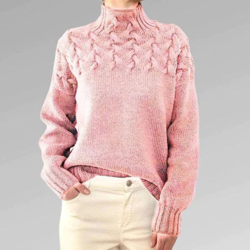 Nadia women’s high neck sweater with textured knit and crossover detail, elegant winter knitwear
