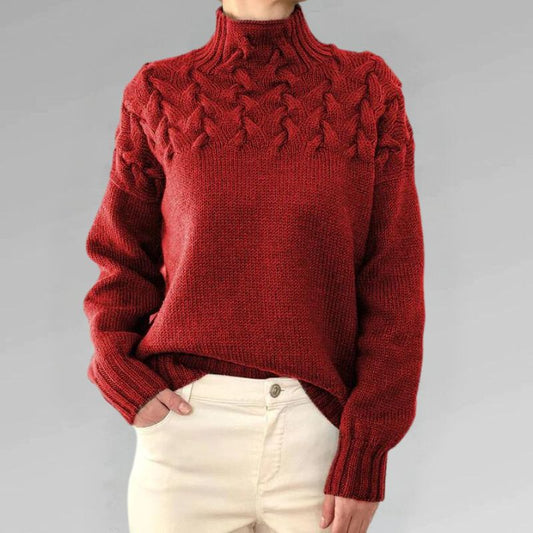 Nadia women’s high neck sweater with textured knit and crossover detail, elegant winter knitwear