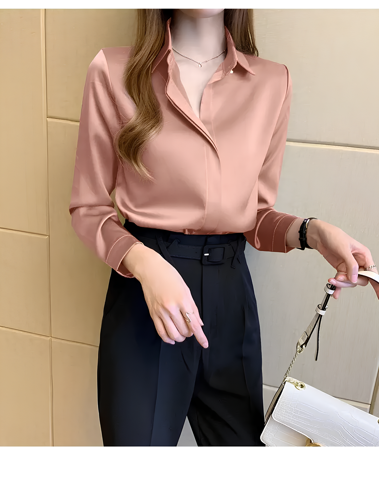 Aveline elegant satin blouse with lustrous finish and feminine silhouette