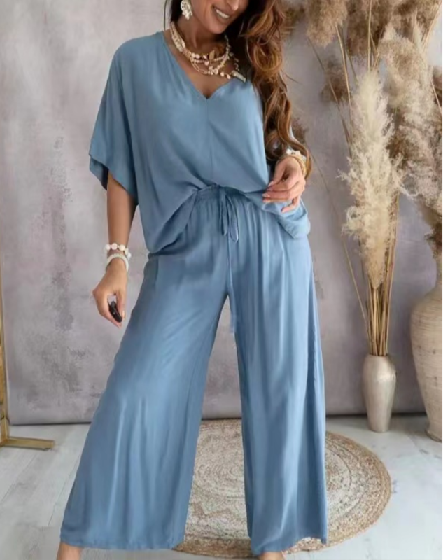 Danelle women’s casual wide-cut two-piece set with loose top and wide trousers