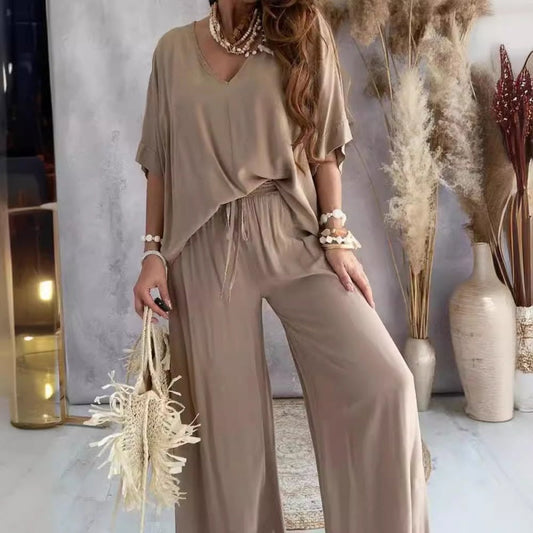 Danelle women’s casual wide-cut two-piece set with loose top and wide trousers