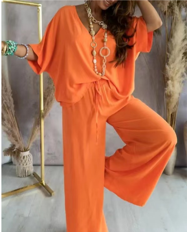 Danelle women’s casual wide-cut two-piece set with loose top and wide trousers