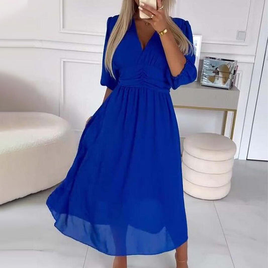 Elowen women’s flowing chiffon-style midi dress with soft touch fabric – elegant refined look