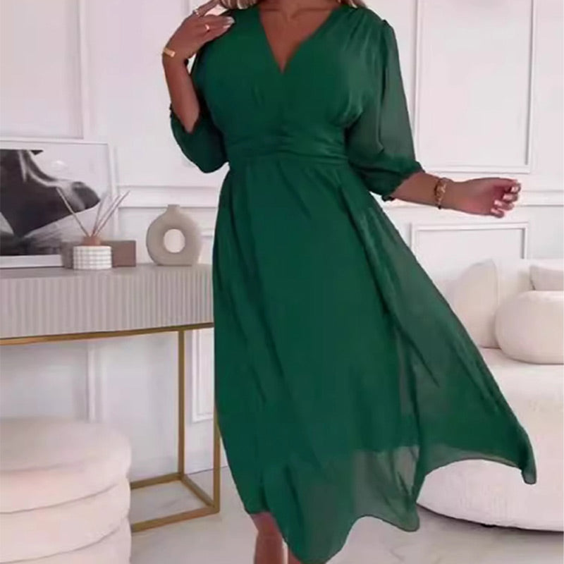 Elowen women’s flowing chiffon-style midi dress with soft touch fabric – elegant refined look