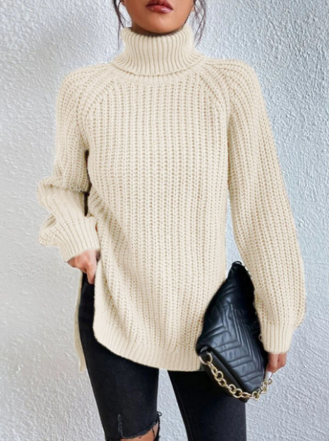 Nora women's textured high neck sweater in a structured, clean-cut design.