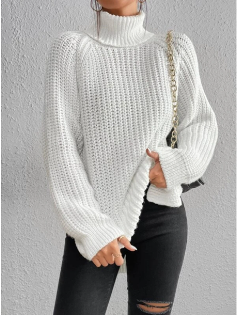 Nora women's textured high neck sweater in a structured, clean-cut design.