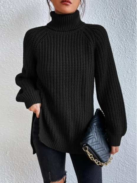Nora women's textured high neck sweater in a structured, clean-cut design.