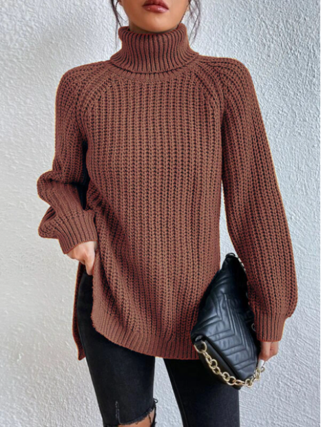 Nora women's textured high neck sweater in a structured, clean-cut design.