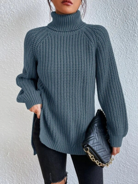 Nora women's textured high neck sweater in a structured, clean-cut design.