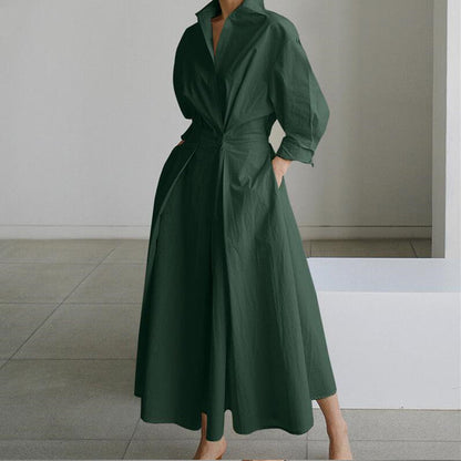 Sasha cotton shirt dress featuring a notched collar and a fluid, feminine wrap design.