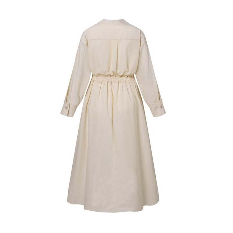 Sasha cotton shirt dress featuring a notched collar and a fluid, feminine wrap design.