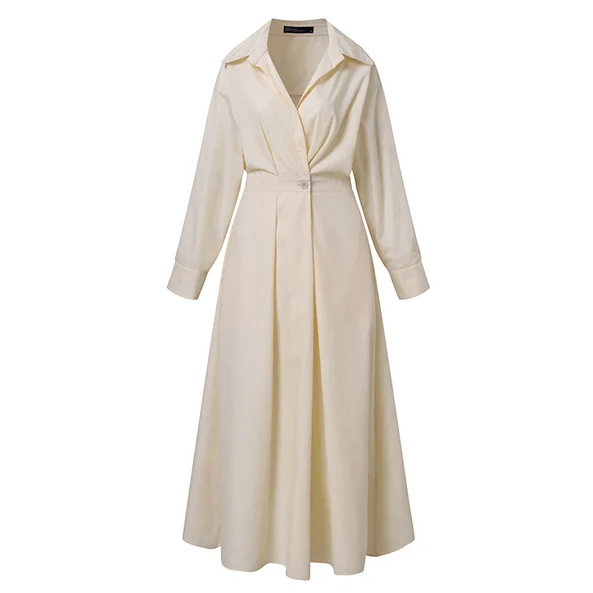 Sasha cotton shirt dress featuring a notched collar and a fluid, feminine wrap design.