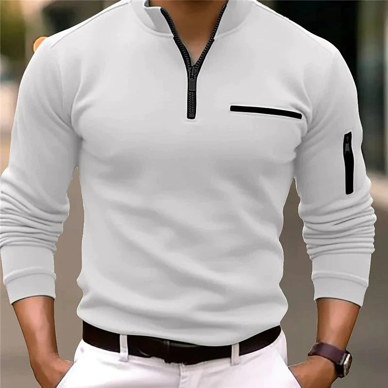 Elliot men’s zip collar polo shirt in soft-touch fabric with fitted silhouette