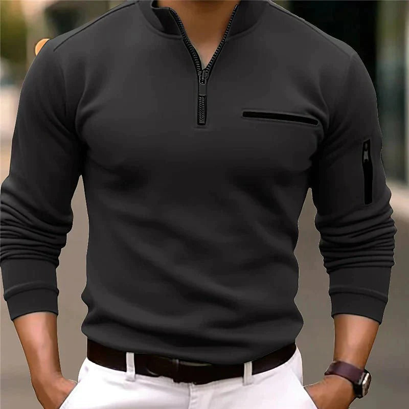 Elliot men’s zip collar polo shirt in soft-touch fabric with fitted silhouette