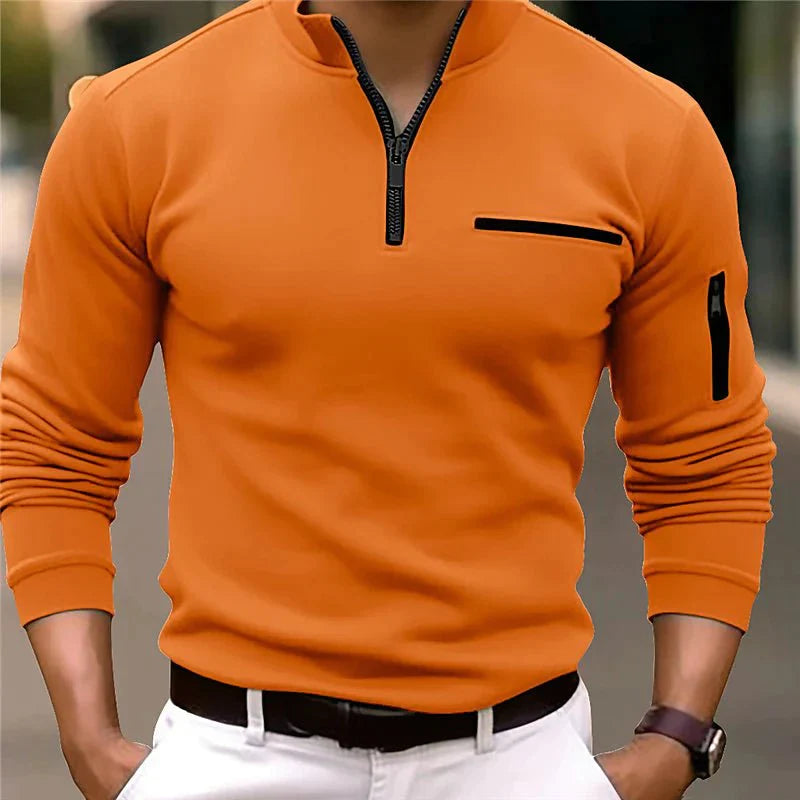 Elliot men’s zip collar polo shirt in soft-touch fabric with fitted silhouette