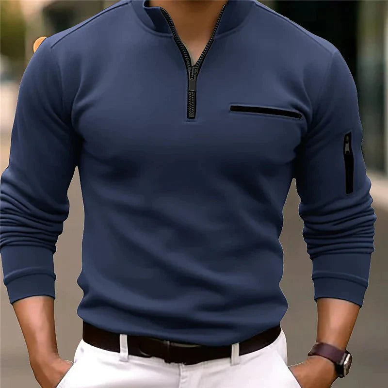 Elliot men’s zip collar polo shirt in soft-touch fabric with fitted silhouette