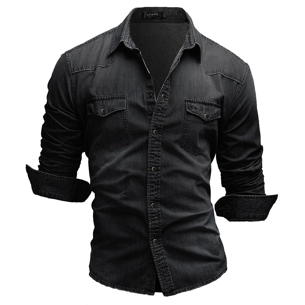Rowan men’s classic denim shirt with chest pockets and button placket
