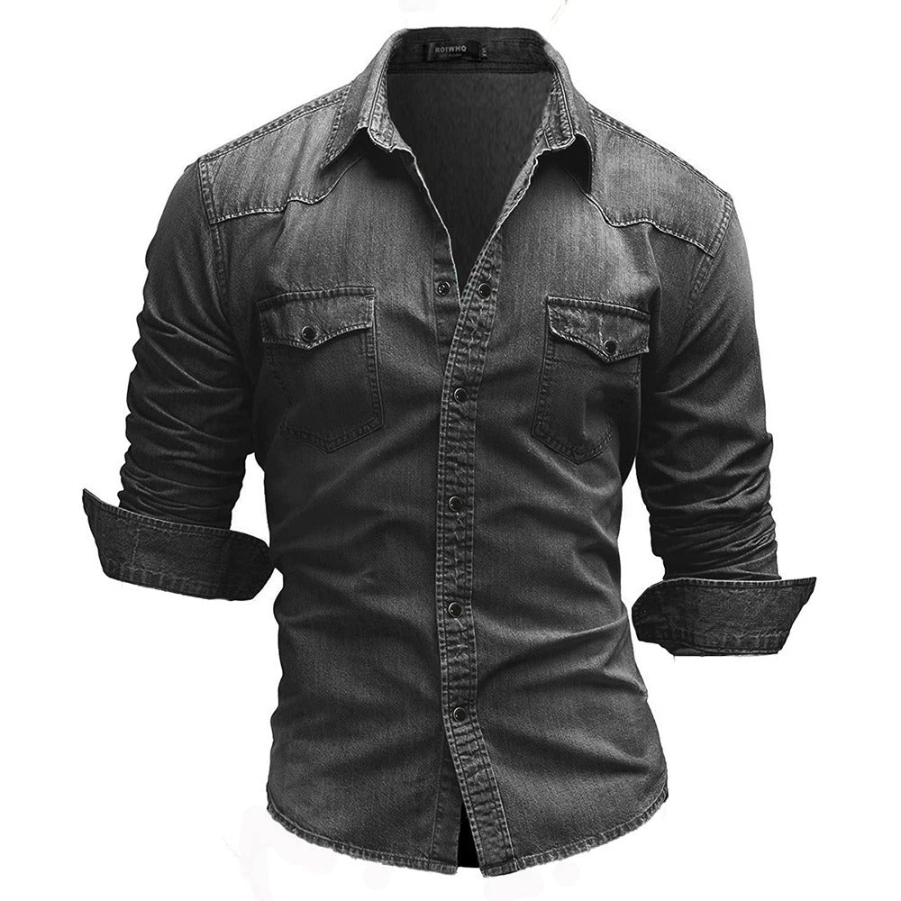 Rowan men’s classic denim shirt with chest pockets and button placket