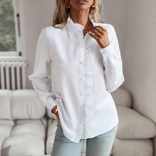 Women’s elegant ruffled blouse in soft fabric – Saphira white top