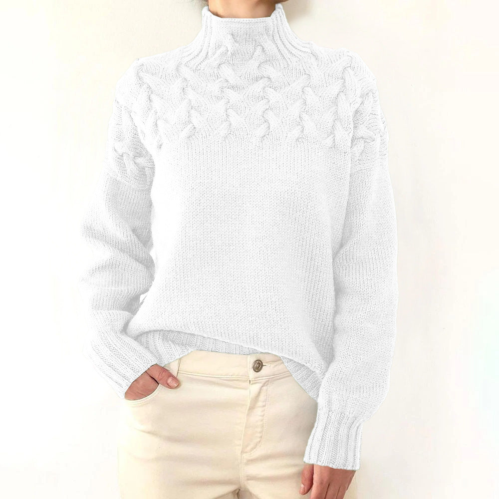 Nadia women’s high neck sweater with textured knit and crossover detail, elegant winter knitwear