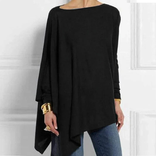Ilania women’s asymmetrical V-drop sweater with bias hem and fluid cut – timeless knitwear for winter
