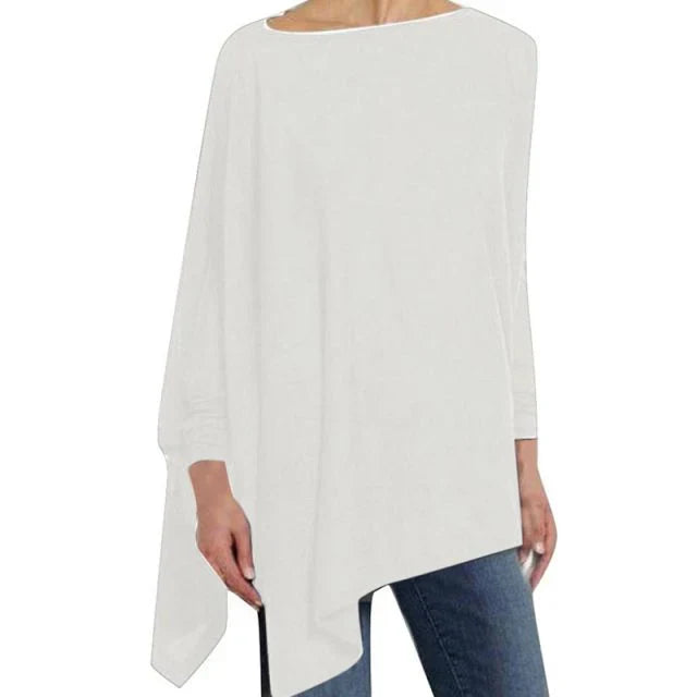 Ilania women’s asymmetrical V-drop sweater with bias hem and fluid cut – timeless knitwear for winter