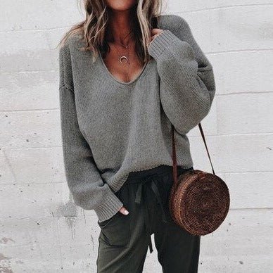 Iris women’s oversized V-neck knit sweater with relaxed silhouette, soft knit fabric, casual yet elegant style