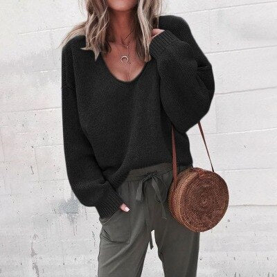 Iris women’s oversized V-neck knit sweater with relaxed silhouette, soft knit fabric, casual yet elegant style